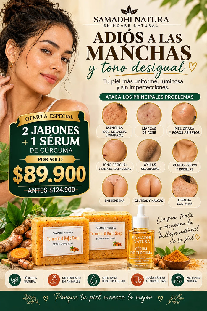 Kit Doble Acción: 2 Jabones de Cúrcuma y Ácido Kójico + Sérum de Cúrcuma